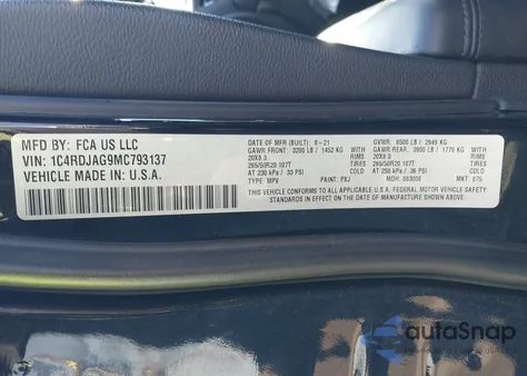 2021 Dodge Durango Sxt Plus Awd z USA, uszkodzony, nr VIN 1C4RDJAG9MC793137